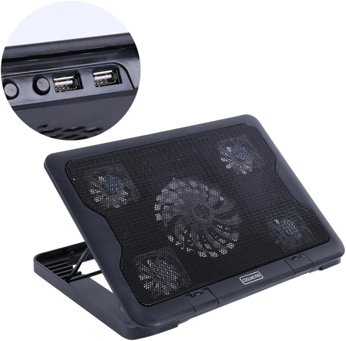 Uonlytech Laptop Cooling Pad with 5 Fans USB Cooler Stand Multi-Angle Adjustable Heatsink Base Anti-Skid Cooling Device for Gaming and Office Laptops Black