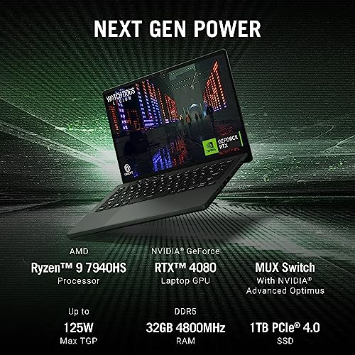 Image of ASUS ROG Zephyrus G14 (2023) 76WHr Battery, AMD Ryzen 9 7940HS AI Powered, 14 inch QHD+ 165Hz /3ms, 12GB RTX 4080, Gaming Laptop (32GB /1TB SSD /Win11 /Office 2021 /Gray Anime Matrix /1.72 Kg), GA402XZ-N2020WS