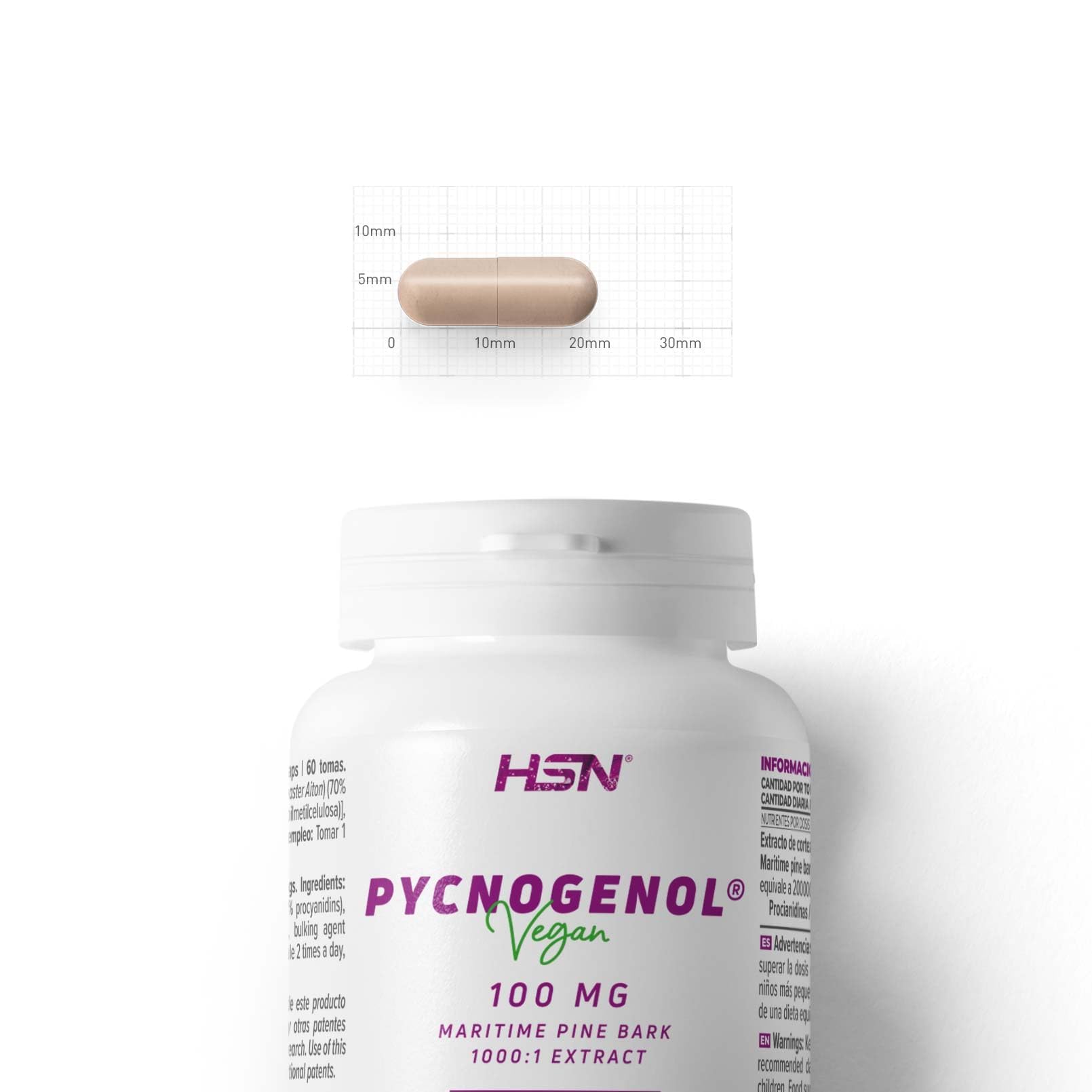 HSN Pycnogenol® 100mg (Extrait d'Écorce de Pin Maritime Français) | 60 Gélules Végétales | 1000x Plus Concentré et Standardisé à 70% Procyanidines | Sans OGM, Végan, Sans Gluten