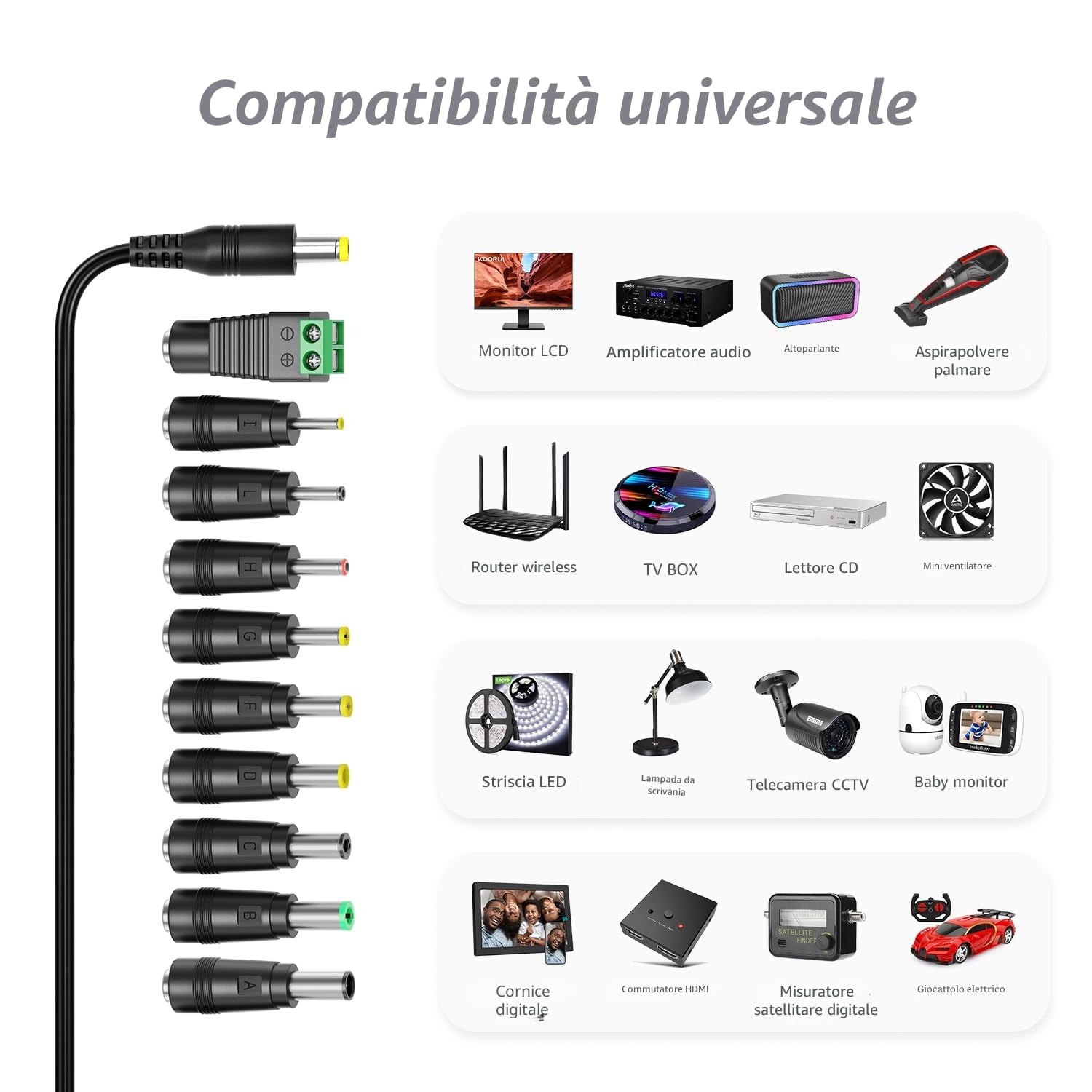 Zolt 12V 1A Alimentatore, Caricatore Trasformatore Adattatore di Alimentazione CA CC Universale con 9 Spine CC, 1000mA Max.