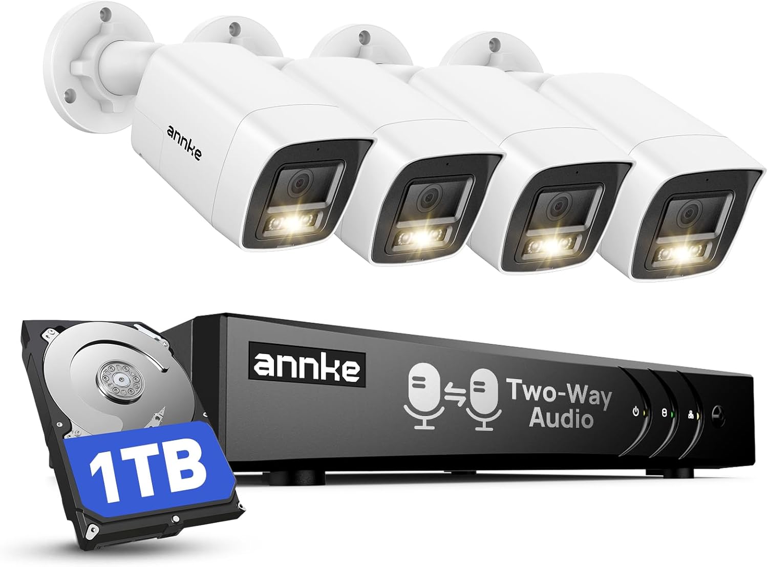 ANNKE 3K Two-Way Audio Security Camera System, 8CH 3K Lite H.265+ DVR with AI Human/Vehicle Detection, 4X 5MP/3K CCTV Wired Cams with Color Night Vision, 1TB HDD for Home Surveillance 24/7 Recording