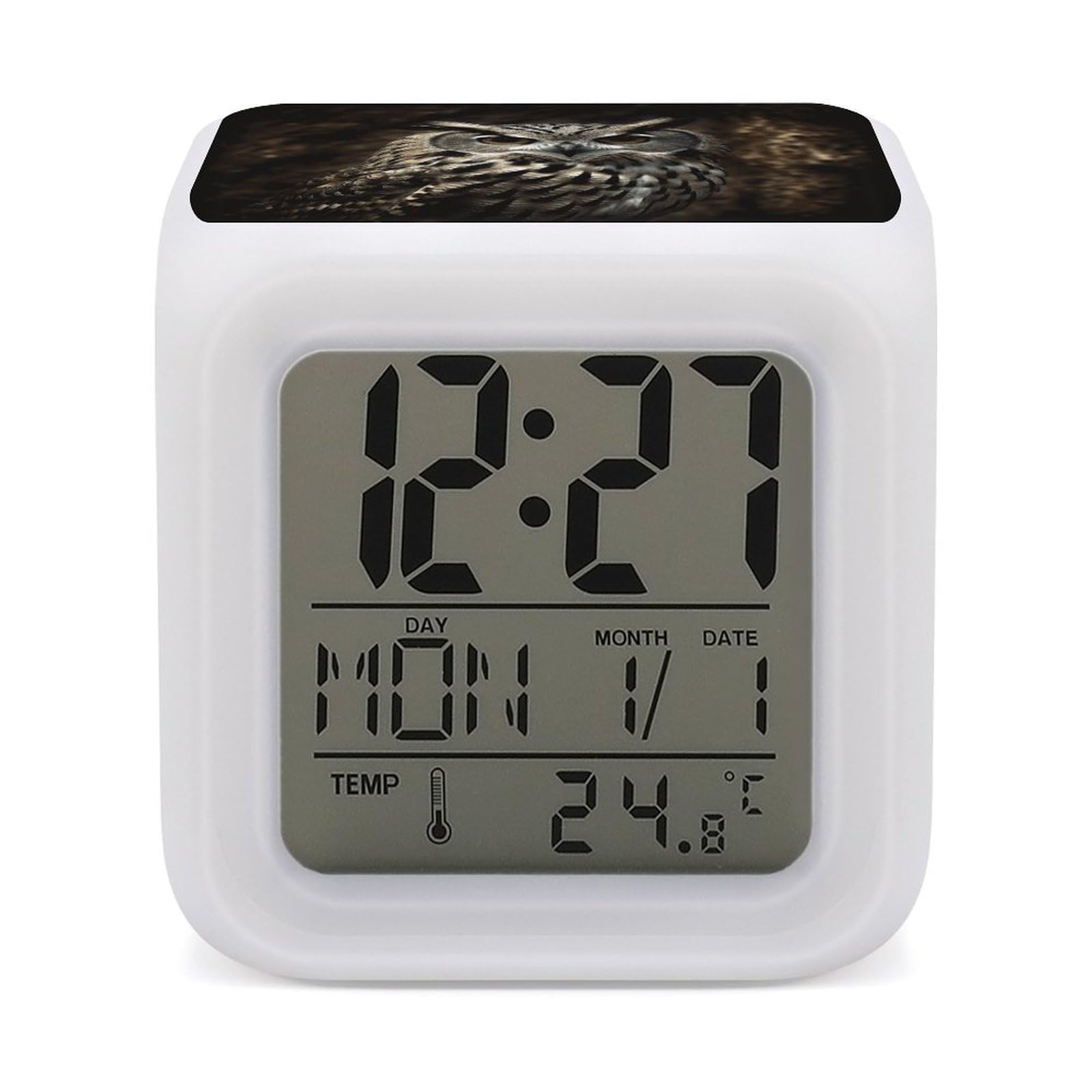 VstaDank an Owl Alarm Clock with 7 Color Changing Night Light Date Temp Display Wake Clocks LED Display Digital Clock Electric Desk Clocks for Living Office Bedroom Decor