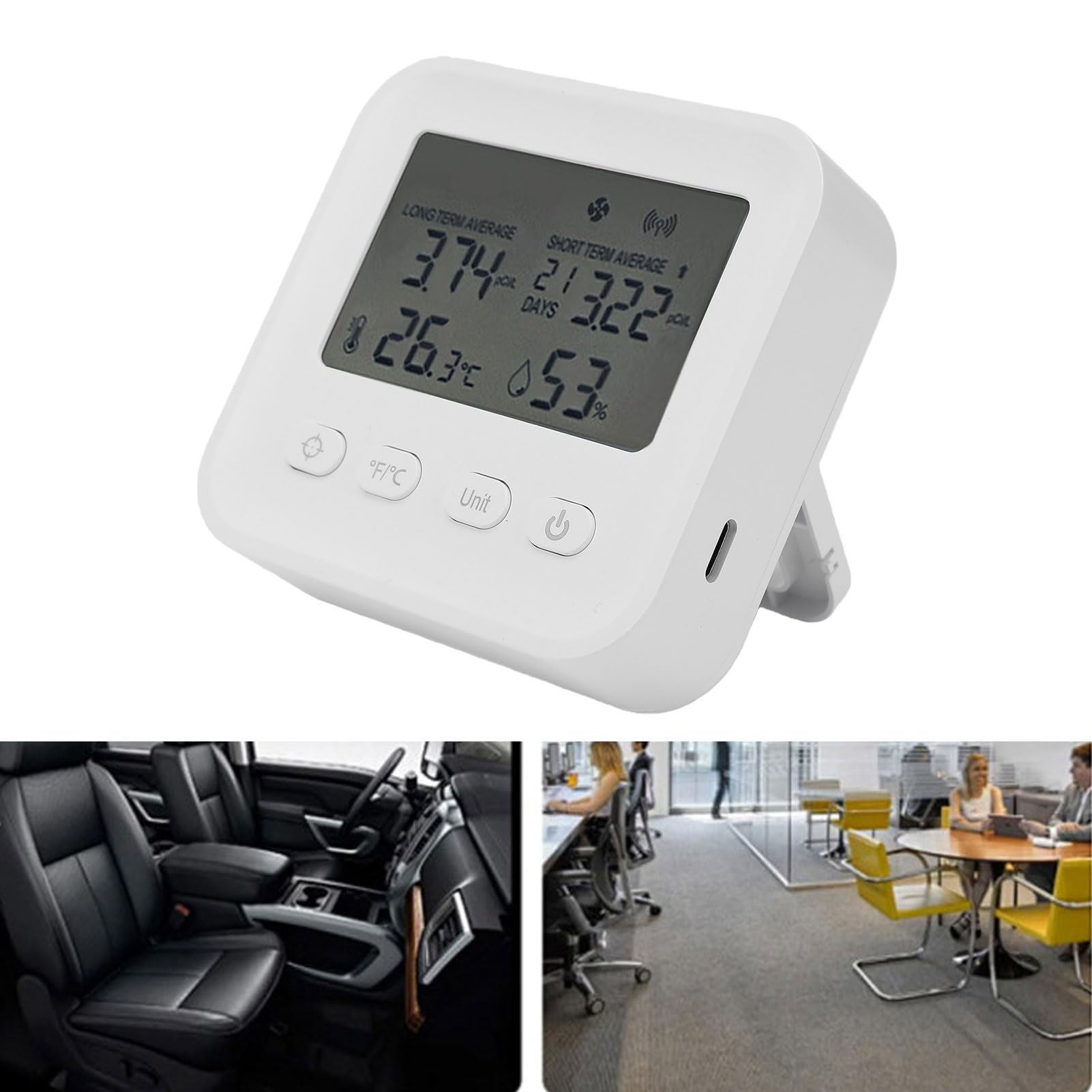 Bewinner Rilevatore di Radon Portatile Monitoraggio Continuo Rapido e Accurato per il Seminterrato Domestico con Kit di Test 4 in 1 per l'umidità della Temperatura Vita Sana