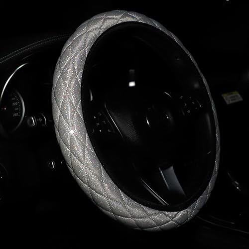 Miniatura 4 de Moly Magnolia Funda de cuero para volante con diamantes de imitación, protector antideslizante elástico de 15 pulgadas, diamante colorido brillante