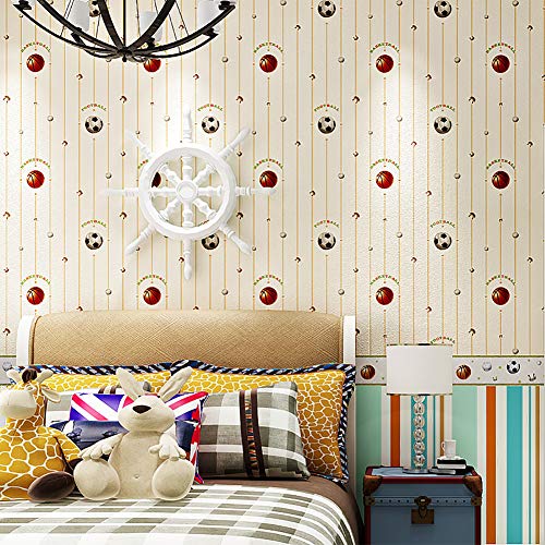 Embossed Wall Mural For Kids Room Nursery Living Room Bedroom,Not-Woven Fabric Wall Covering,Cartoon Football Wallpaper Roll Cream Color 1.73Ft*32.8Ft(0.53 * 10M) #TOP5