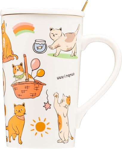 BLUEPOLAR Taza de cerámica para café, taza de viaje, taza de té de latte de porcelana, tazas de café para gatos, 17 oz