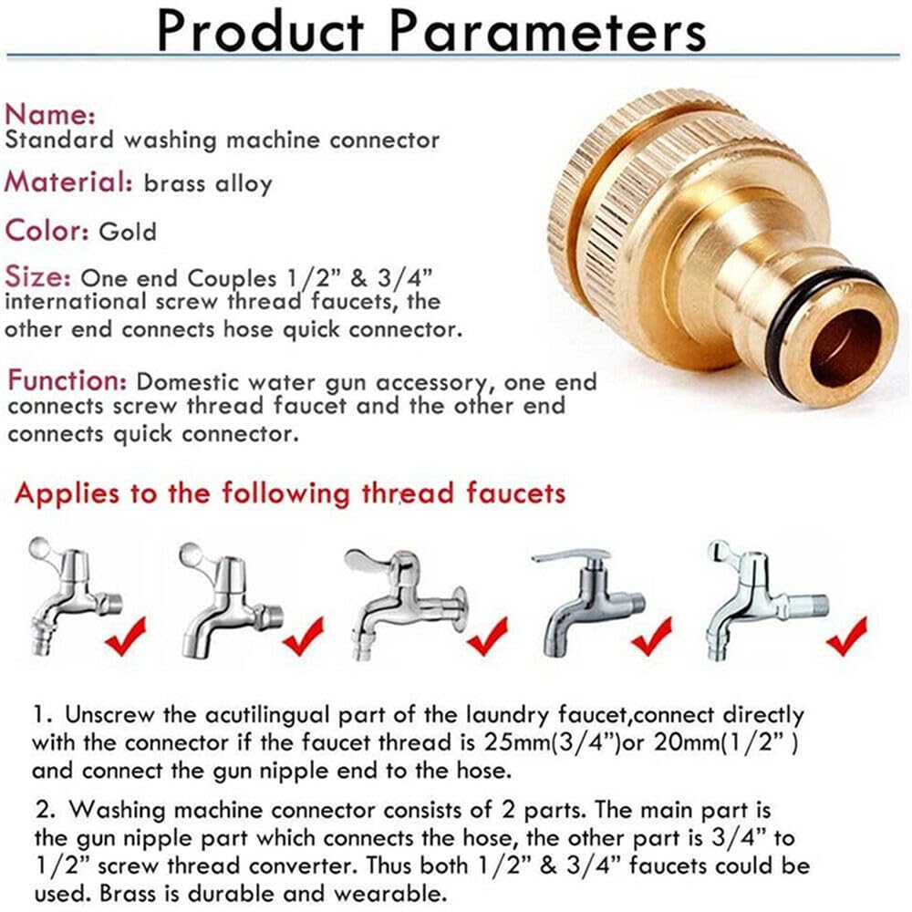 Adaptador de latón G3/4 a G1/2, conector universal para grifo de manguera de jardín, conector rápido hembra, accesorios para herramientas de jardinerí