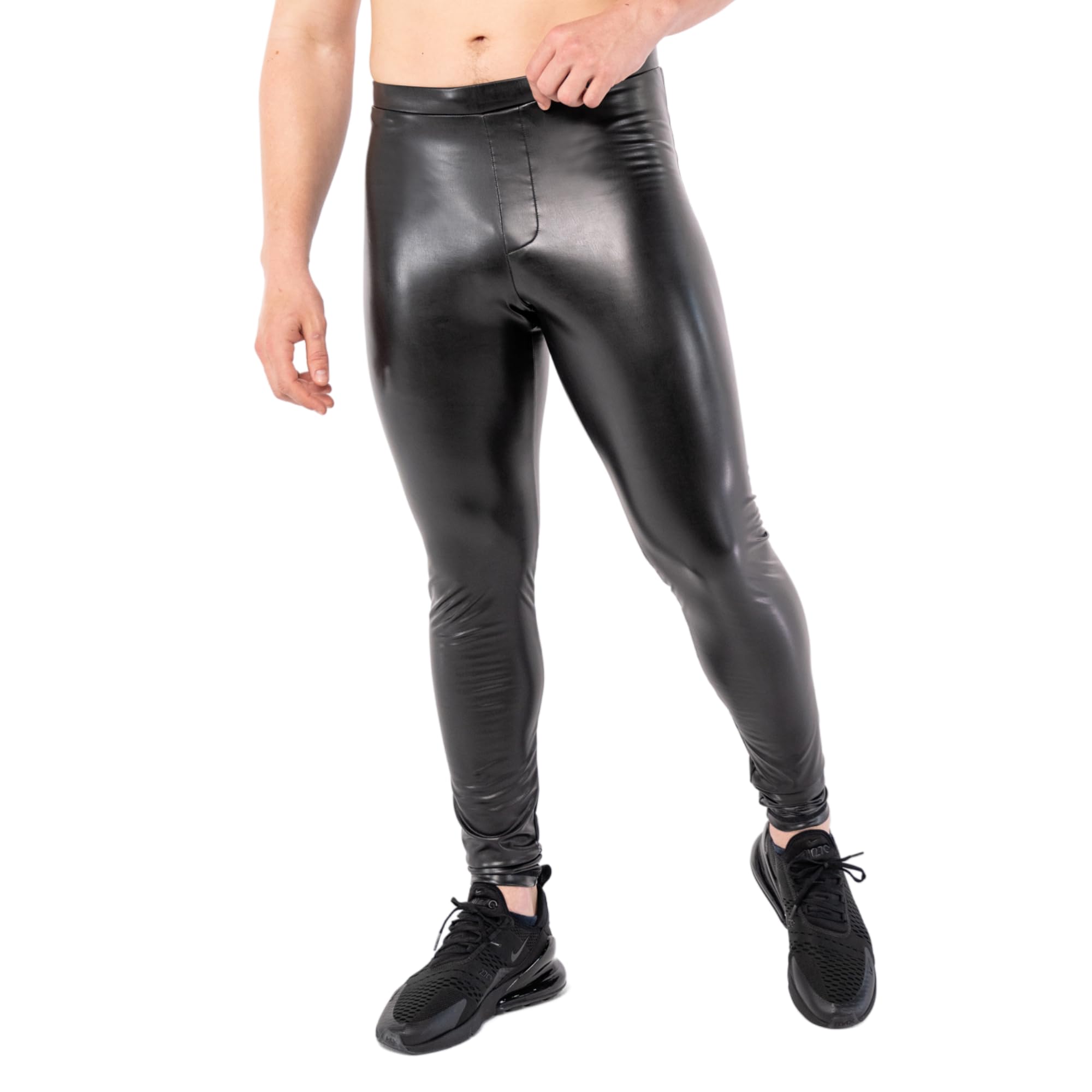 Kapow Meggings Herren-Leggings in Lederoptik, Matte Hose in Veganer Lederoptik mit Taschen und Kordelzug für Festivals und Partys