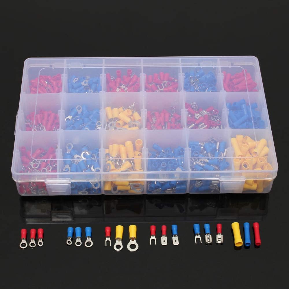 1200PC Assorted Insulated Crimp Terminals Set Electrical Wire Ring Fork U-type Spade Butt Crimp Connectors Assortment Kit VUQLDHAYZ