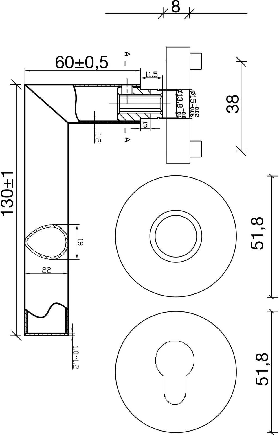 Solido Glasgow Door Handle Set with Rosette PZ Profile Cylinder, Stainless Steel, 1427 – 2220/2222 PZ