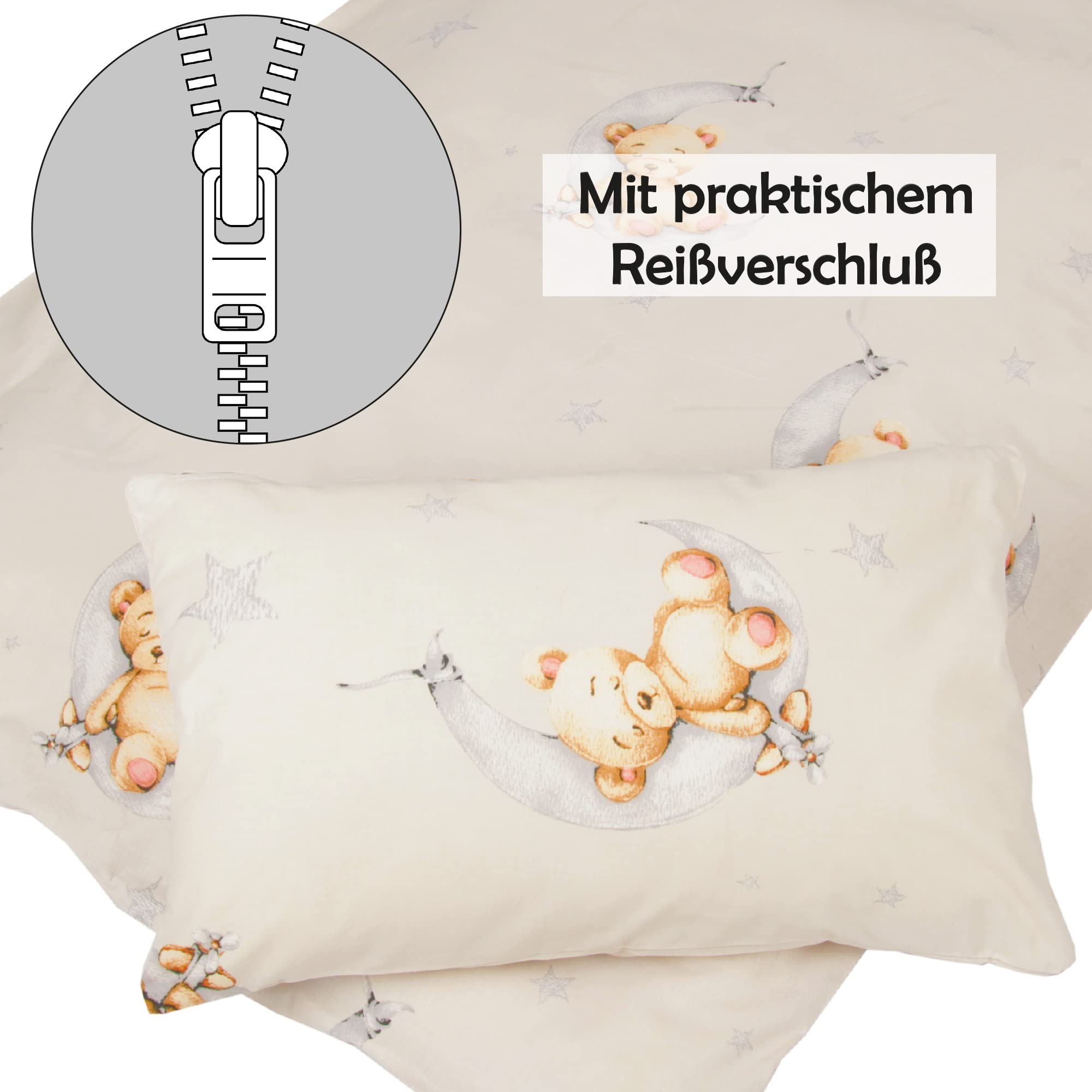 Kinder Betten-Set inkl. Bettwäsche 2-tlg (100x135cm / 40x60cm) Bettdecken Set, Bettbezug aus 100% Baumwolle - Steppbett waschbar bei 95°C