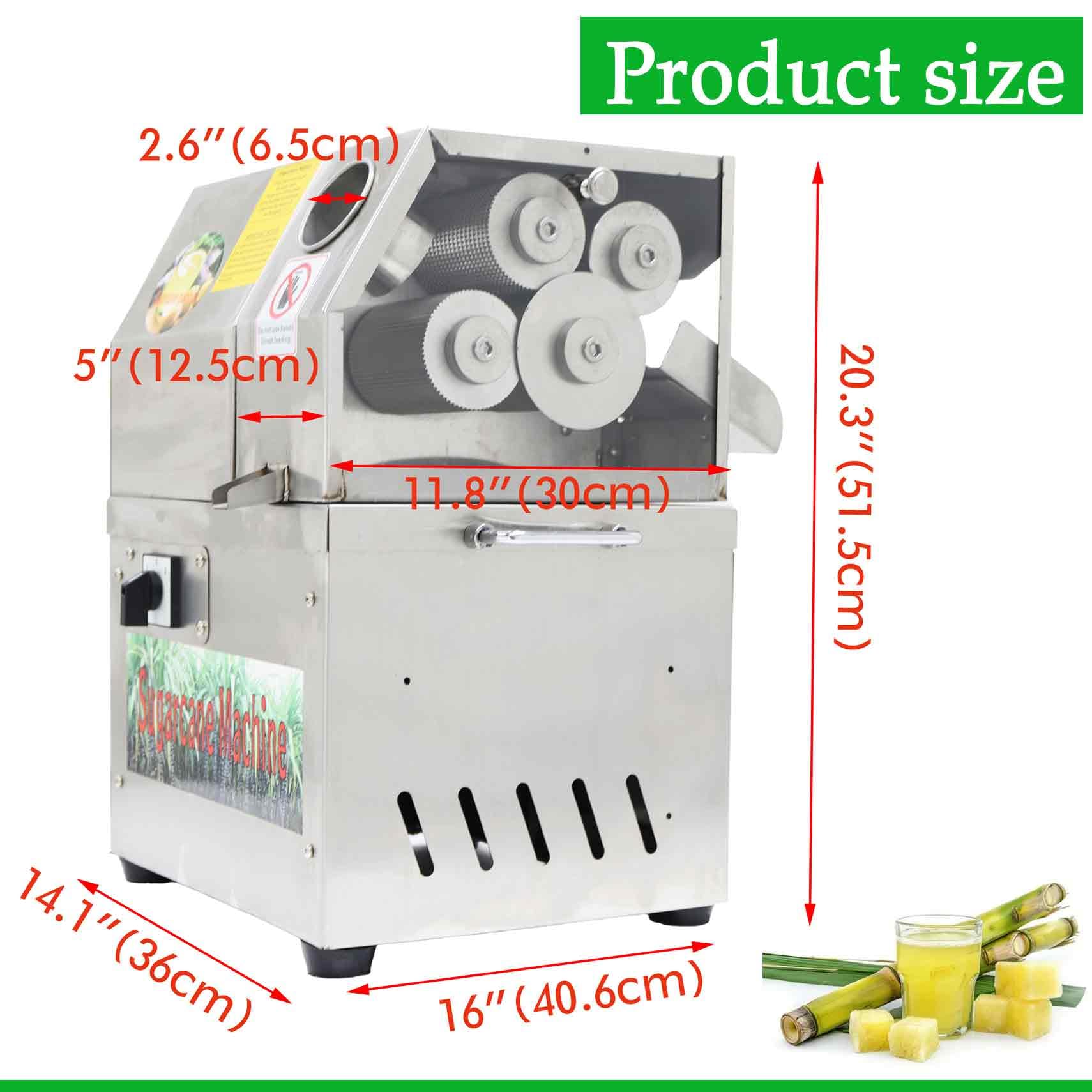Exprimidor eléctrico vertical de jengibre de caña de azúcar de 110 V/24 V con 4 rodillos, alto rendimiento de jugo, capacidad de trituración de caña de azúcar de 330.7 lbs/H, exprimidor de 3