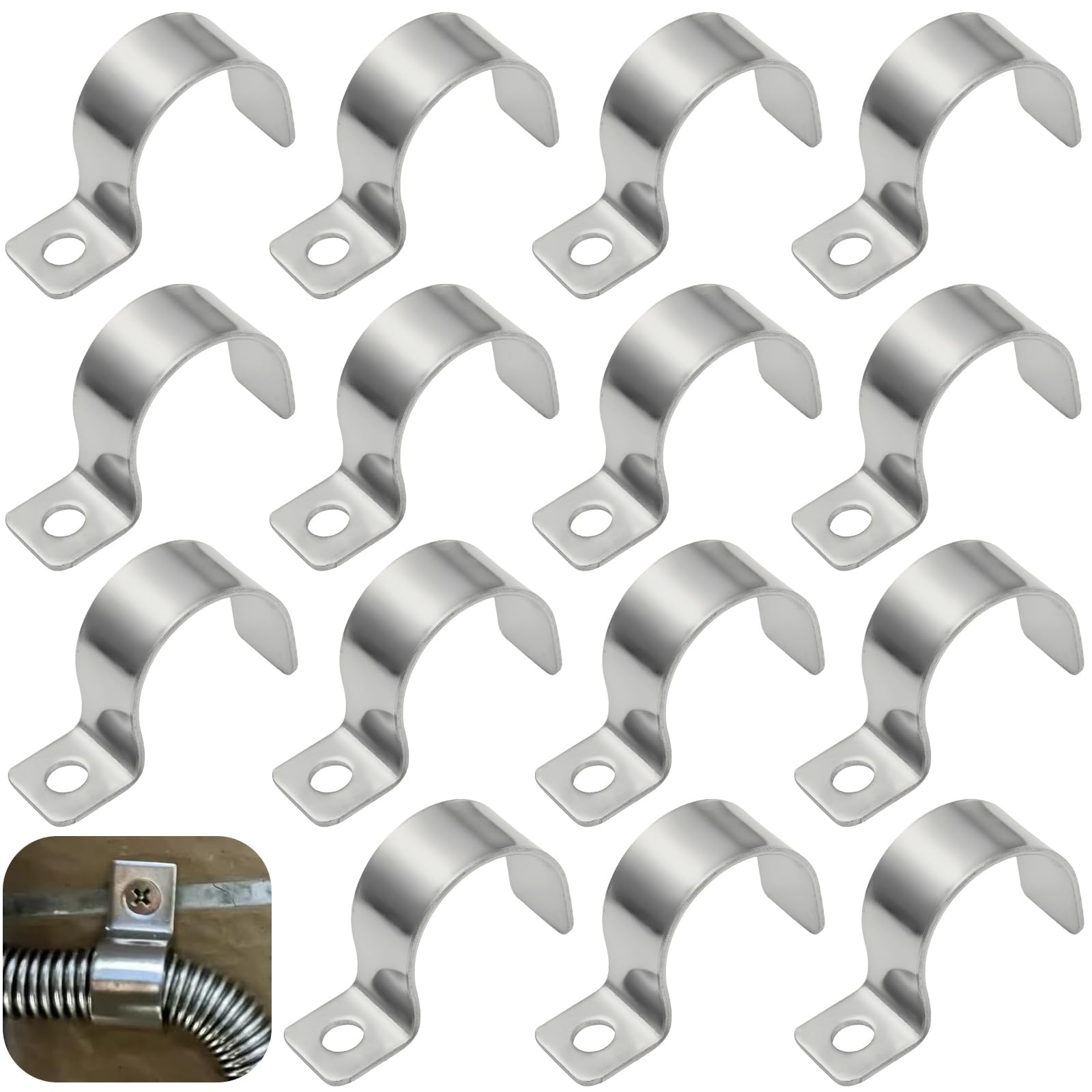 20 Piezas Grapas para Cables Pared Acero Inoxidable 304 Espesado Sujeta Cables Pared Abrazaderas Metalicas para Cable Orificio Unico en Forma de U para Fijar Cables, Alambres y Tubos (25mm) — view 13