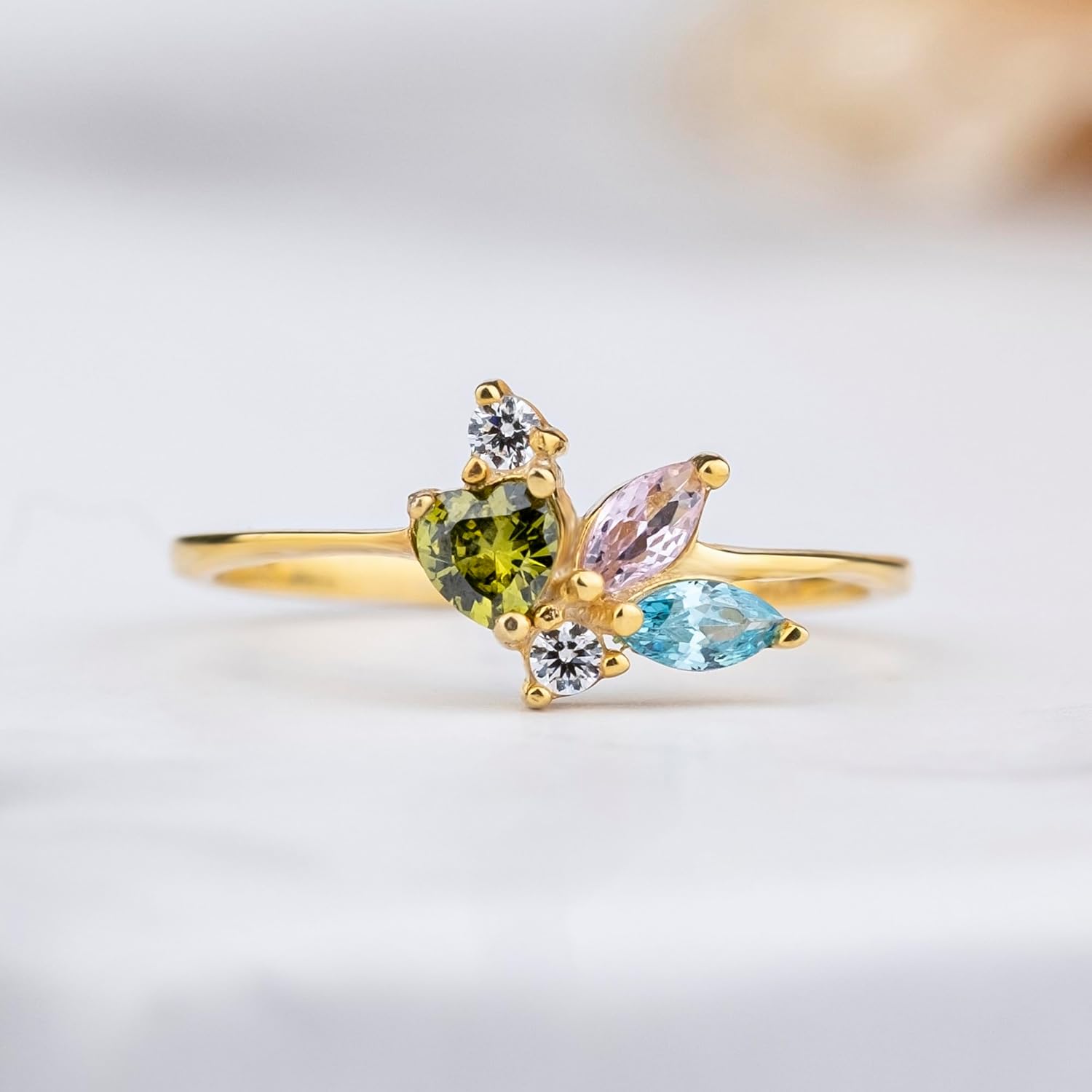 Mother & 2 Children Birthstone Ring, Minimalist 3 Selectable Gemstone Ring, Mother Grandma 14K Gold Family Ring, Sterling Silver Custom Ring, Personalized Gift, Mothers Day Gift