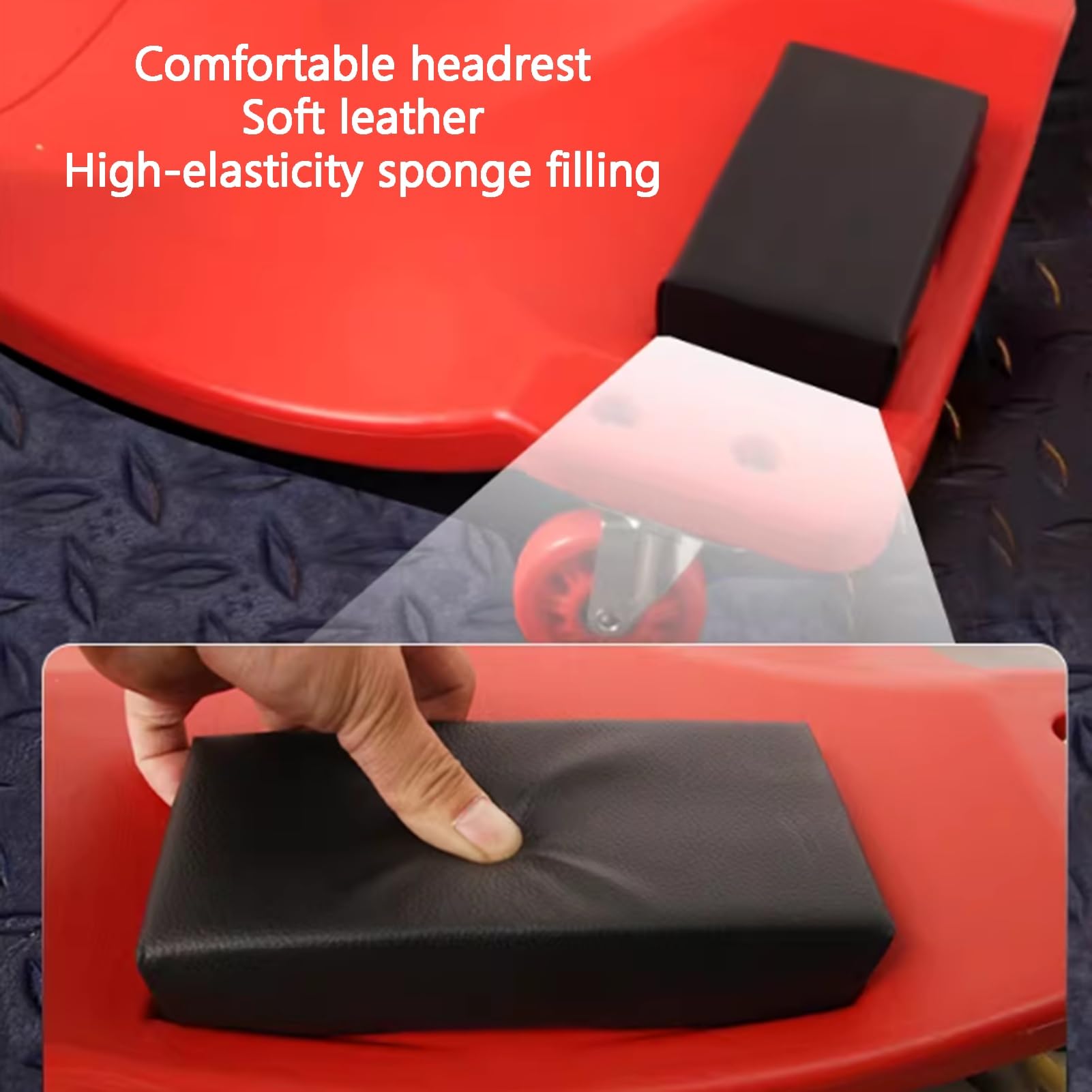 Tablero Mecánico Ergonómico, Rodante Debajo Del Automóvil De Perfil Bajo, Plástico For Garaje/tienda, Con Reposacabezas Acolchado Y 2 Bandejas Herramientas, Capacidad 330 Libras(Red,91.8x42.8x11cm)