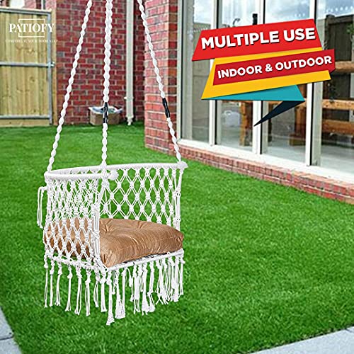 Image of Patiofy Premium Swing for Balcony /Jhula for Adults /Jula with Golden Cushion & Accessories for Indoor & Outdoor (White)
