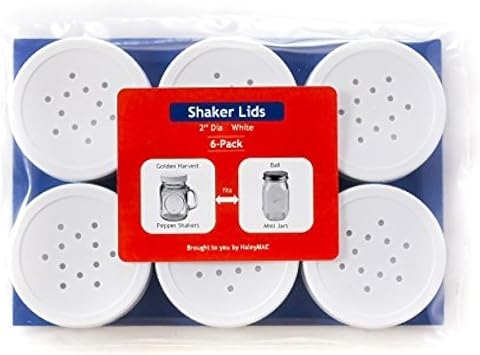 Plastic Lids with 12-Holes for Golden Harvest 4-Ounce Salt Pepper Shaker Mason Jars 48-400 2" Diameter White; 6-Pack