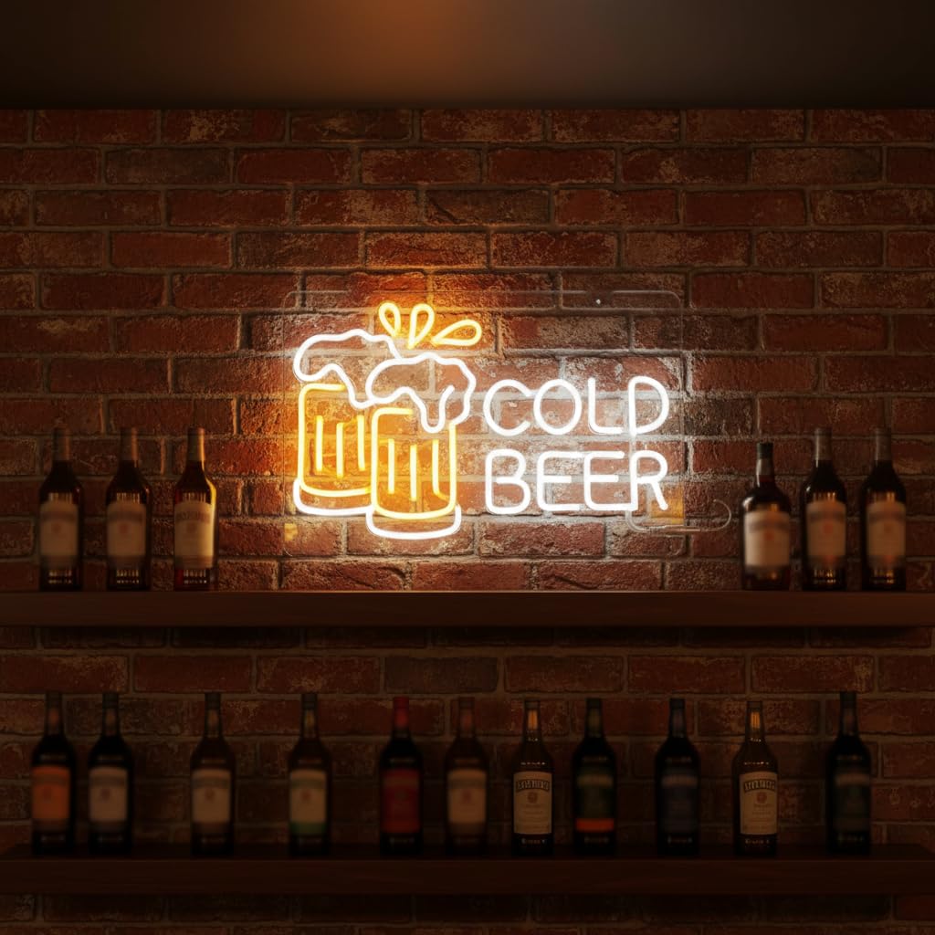 Letrero de neón de cerveza fría para bar de negocios y hogar, luz LED de PET flexible y duradera para pub, cueva de hombre, garaje, regalo único para hombres, padres, propietarios de bares o clubes