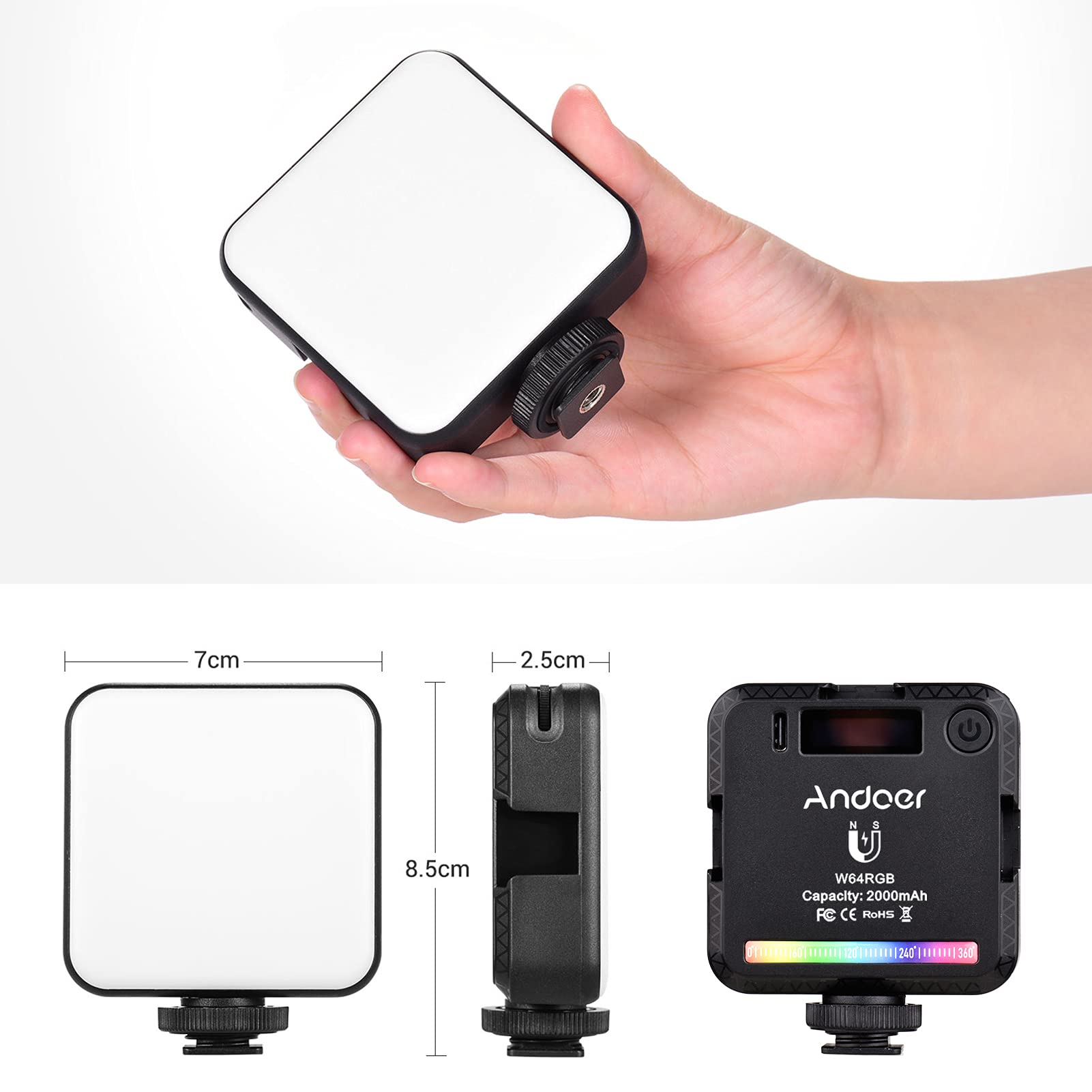 Andoer Mini RGB LED Luz de Video Recargable Luz de Relleno para Fotografía 2500K-9000K Regulable 20 Efectos de Iluminación con Pantalla LCD para Vlog Youtube Tiktok Fotografía