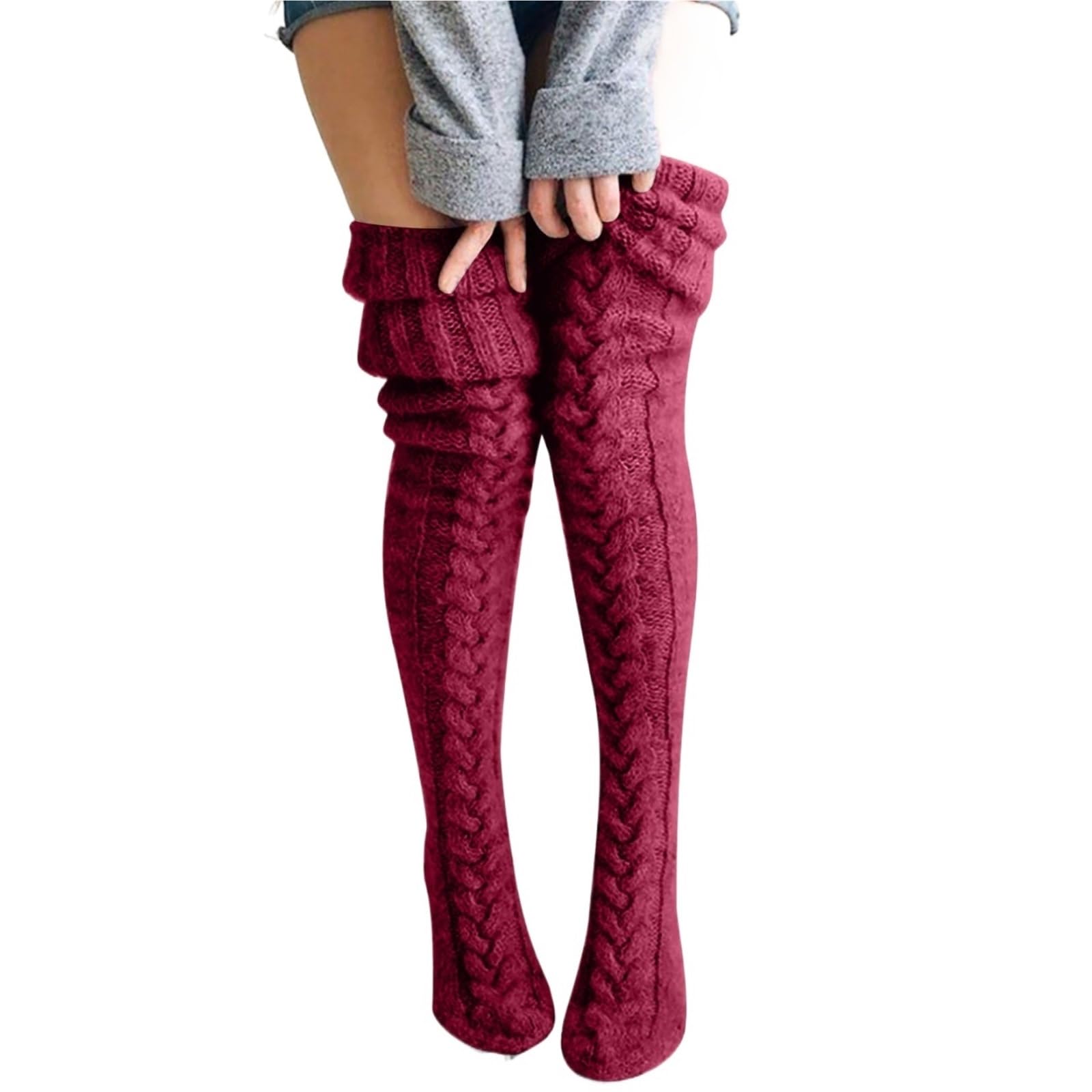 Calcetines navideños for mujer, largos, lisos, por encima de la rodilla, algodón, for invierno, tejidos, for Navidad Para Niñas y Mujeres