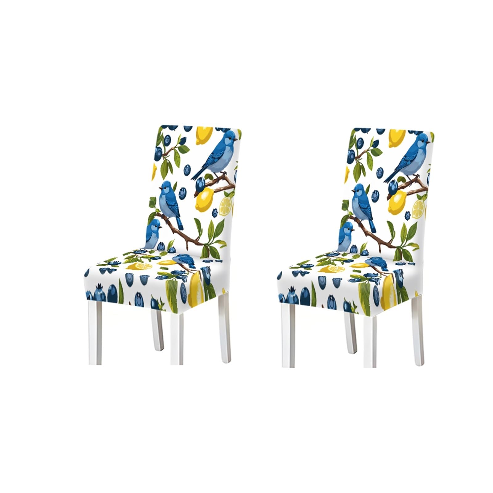 Bosuybn One Color Bluebird Lemon Blueberry Fruit Bird Pattern Print Dining Chair Covers Set Of 2/4/6, Stretch Slipcovers For Kitchen Dining Room Furniture Protectors For Home Dining Room(2Pcs Chair Cover)