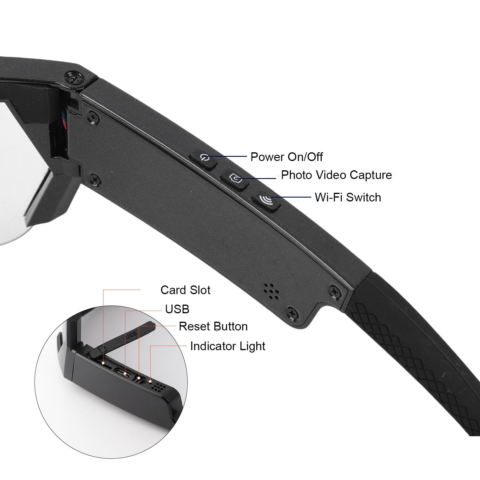 Gafas de Ciclismo con cámara HD 1080P WiFi Gran Angular Cámara Inteligente Gafas Deportivas para Actividades al Aire Libre