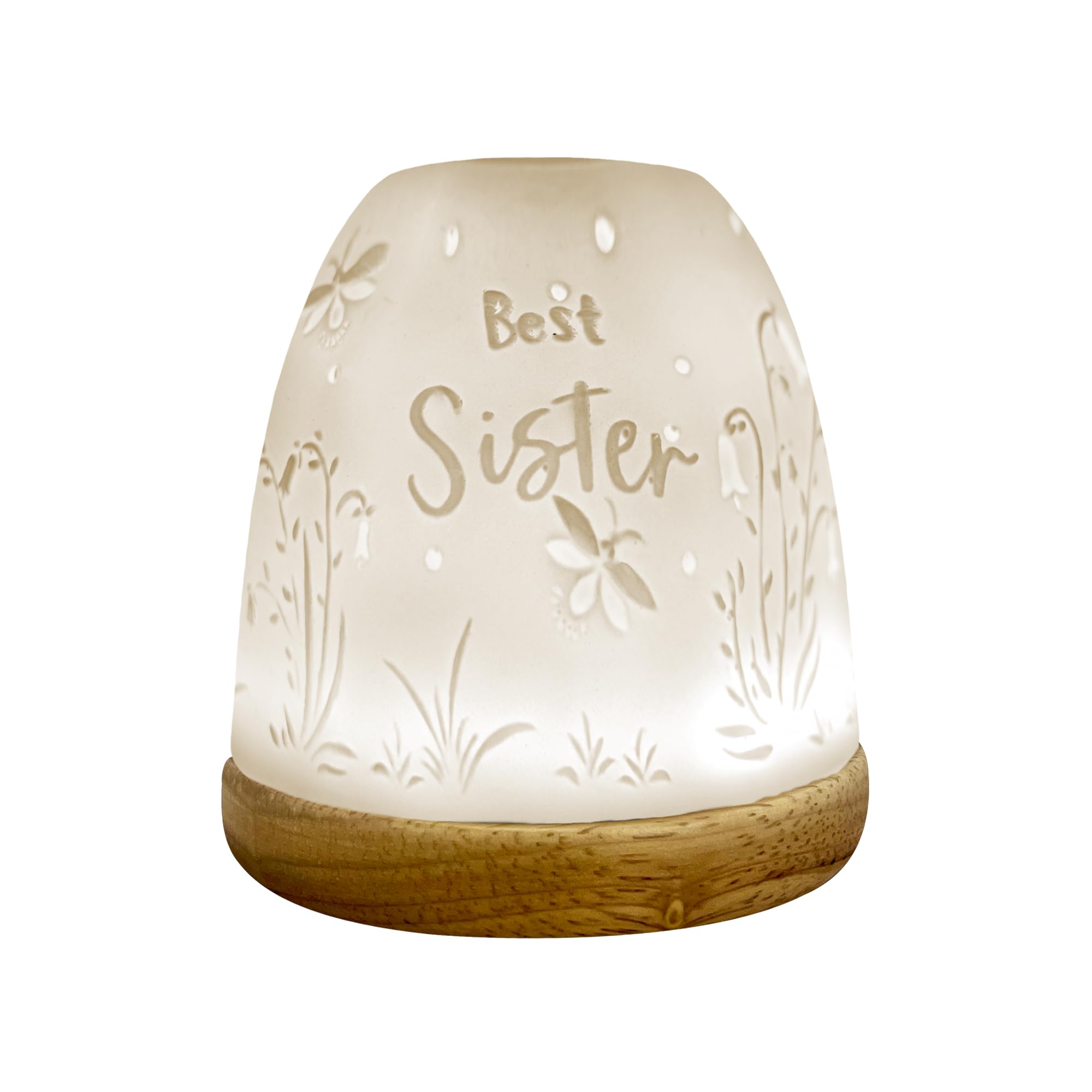Cello Porcelain Tall Tealight Holder Dome - Best Sister Design with 3D Projection Image for Scented Unscented LED Candle Wax Warmer Ornament for Home Bedroom Birthday Gifts Sentimental Décor