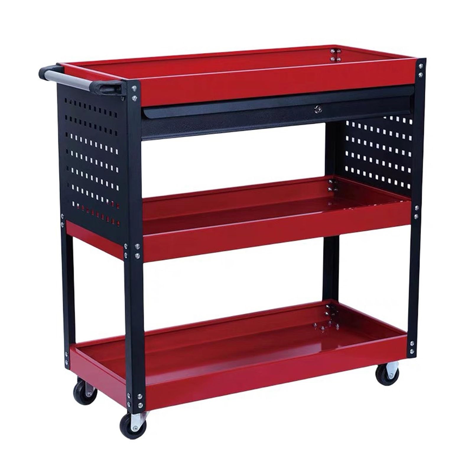 Tool Cart,Rolling Metal Service Cart with Lockable Wheels,3 Tool Storage Organizer 330lbs Load Capacity for Garage Warehouse and Repair Shop (Color : Red)