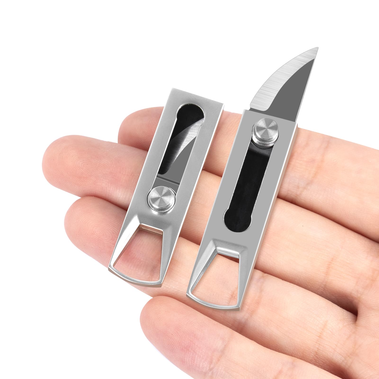 KAMBOLLY Small Keychain Knife, 2pcs Mini Keychain Box Cutter, Tiny Pocket Knives with Stainless Steel Blade, EDC Package Opener Safety Lock, Little Cutting Tool for Open Box, Cool Gadgets for Women Men