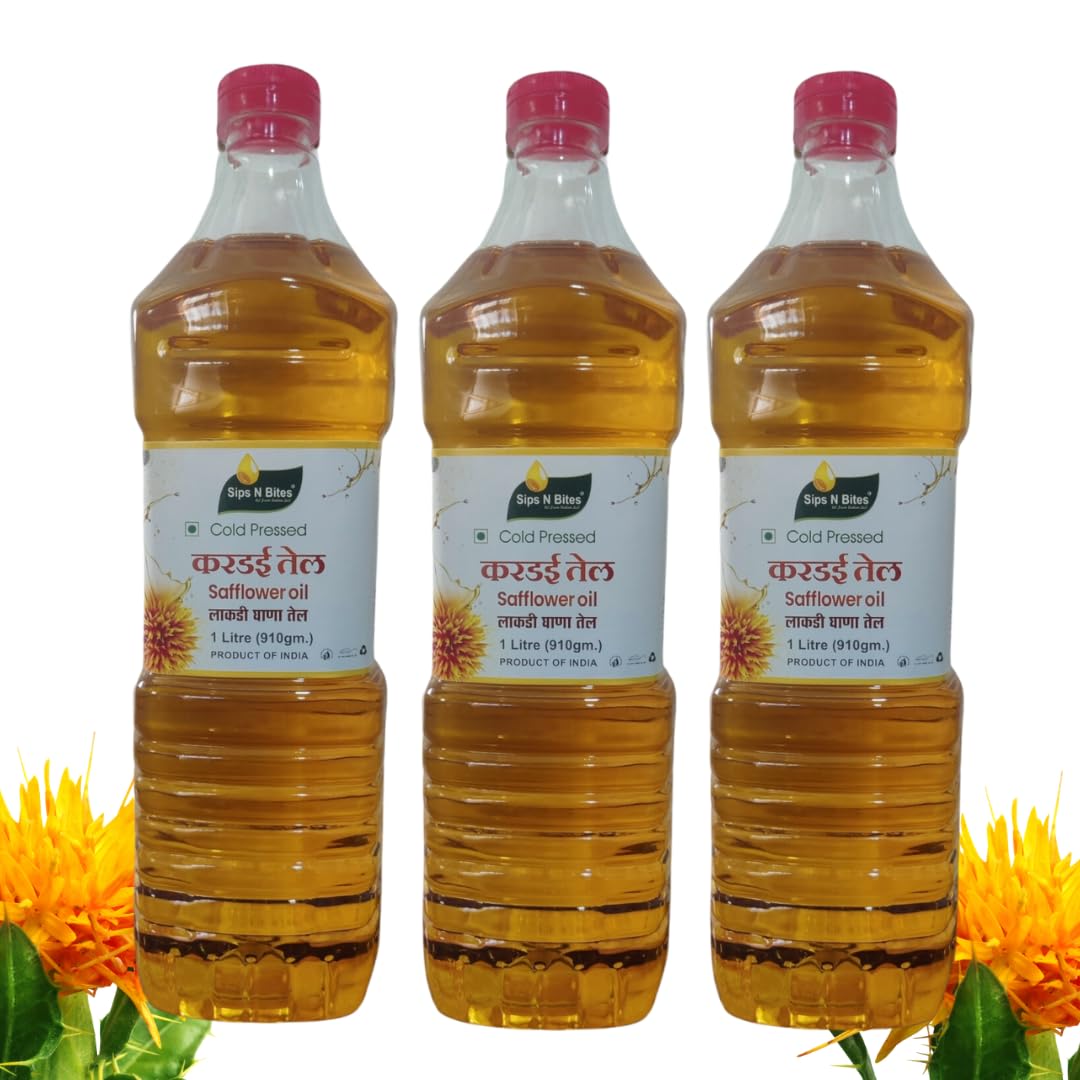 Sips N Bites Cold Pressed Safflower Oil | For Cooking | Lakdi Ghana | Kardi ka Tel | Lakdi Ghani Ka Oil | Kardai Tel 3 liter | Extracted On Wooden Churner Pet Bottle (Pack Of 3) (B0D7HVQ2BL) Amazon Price History, Amazon Price Tracker