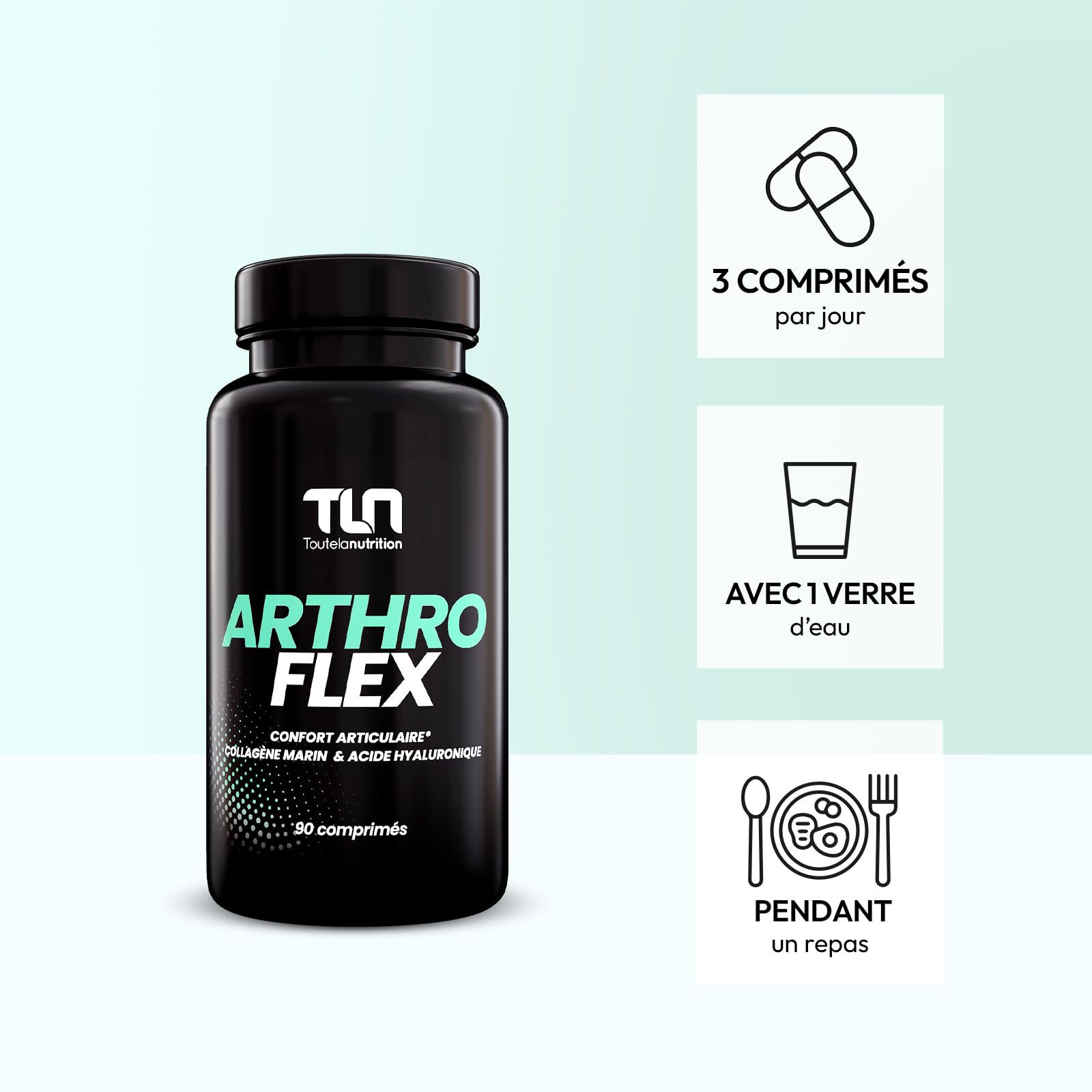 Arthro Flex | Articulations Douloureuses, Soulagement Rapide et Durable | Collagène, Glucosamine, Chondroïtine, MSM, Acide Hyaluronique | Souplesse, Flexibilité et Mobilité | 90 Comprimés | TLN