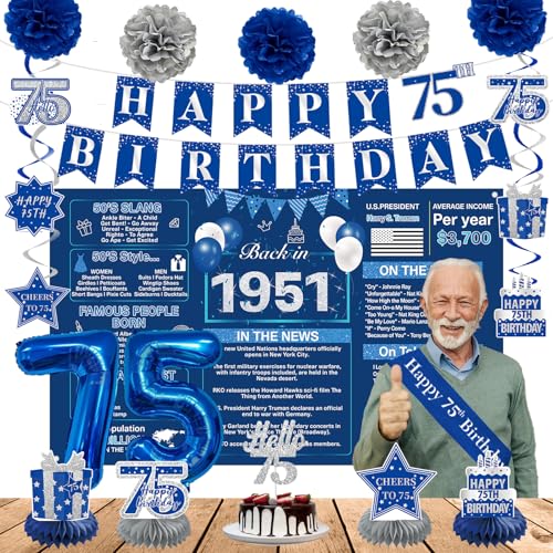 Crenics Blue 1951 75th Birthday Decorations for Men Women