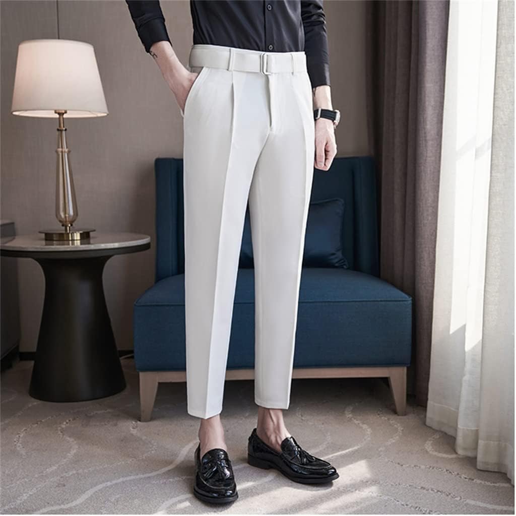 Men's Spring and Autumn Belt Decoration Casual Ankle Trousers Business Slim Suit Trousers