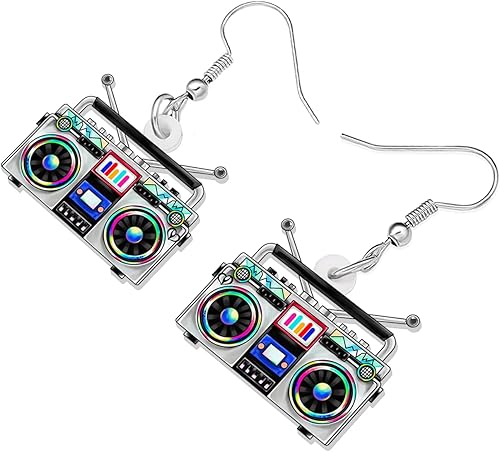 Miniatura 2 de Aretes de radio acrílicos vintage de los años 80 y 90, joyería retro para mujer, accesorios nostálgicos, regalos