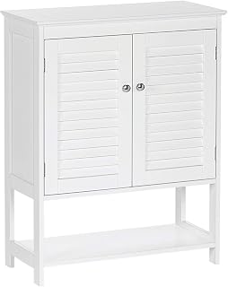 RiverRidge Ellsworth 2-Door Floor Cabinet with Open Shelf - Bathroom Storage Cabinet for Towels & Toiletries - White MDF Wood with Shutter Design & Adjustable Interior Shelf