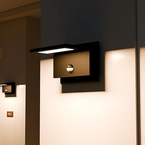Miniatura 2 de Lámpara de pared negra con sensor de movimiento para exteriores, lámpara de pared LED moderna para puerta delantera, garaje, patio, jardín, paquete