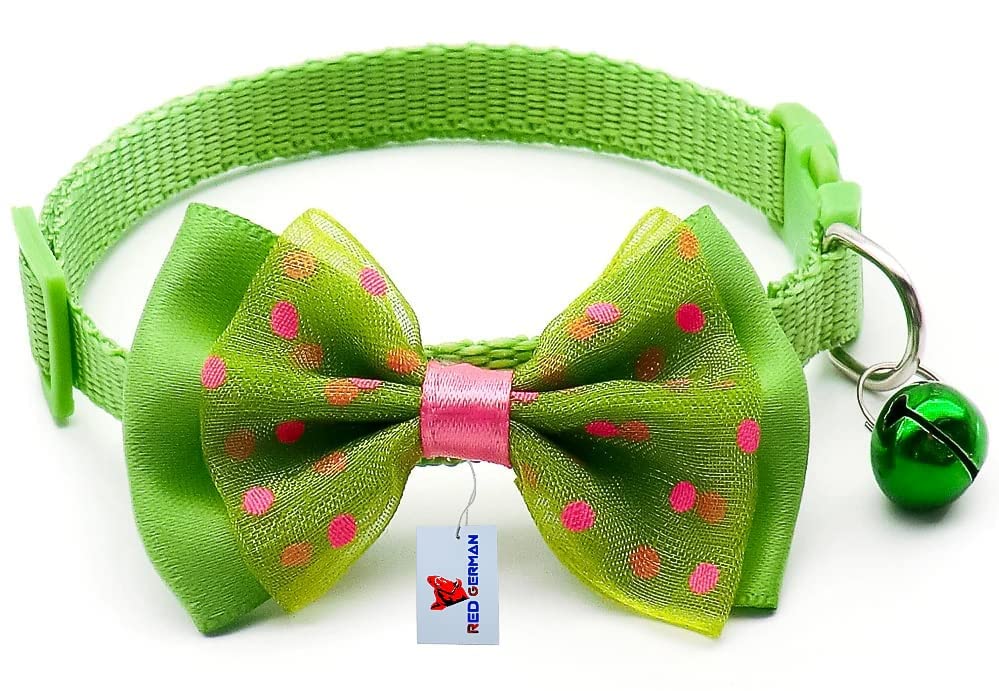 Image of KsPups Cat Collars I Color Full I with Bell and Bow I Small Dogs I Soft Adjustable I Collar Safe Solid and Protection I for Cats and Puppies Cute with Bow Design I Color May Vary Pack OF-1 I (CAT BOW TIE)