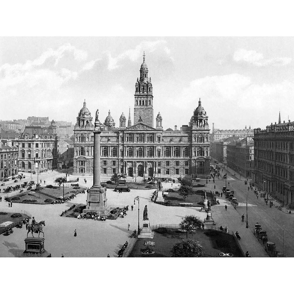 Wee Blue Coo Glasgow George Square Scotland Vintage History Old BW Art Print Poster Wall Decor 12X16 Inch