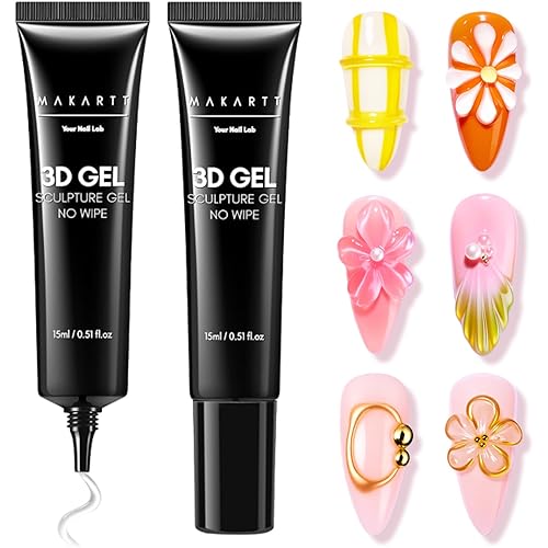 Makartt 3D Gel Nail Art: 2 Pcs 15g Nail Sculpting DIY No Wipe 3D Molding Gel for Nails Decoration, Manicure Sculpture Nails