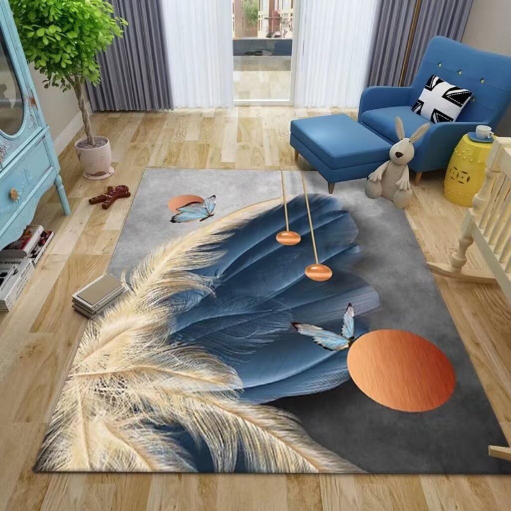 Tapis antidérapant bleu 200x250cm poil court pour éviter les glissades