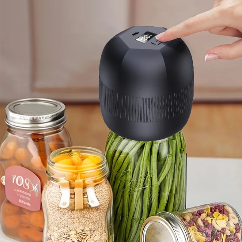 Sellador al Vacío Mason Jar Kit de sellador al vacío eléctrico portátil for tarros de albañil, mini cocina, bomba selladora de alimentos al vacío, dispositivo automático, labios de embalaje(VP06-Khaki