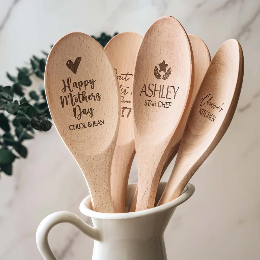 Custom Name Engraved Wooden Spoon Baker Chef Star Baking Cooking Supplies Bridal Shower Baking Birthday Christmas Housewarming (50pcs)