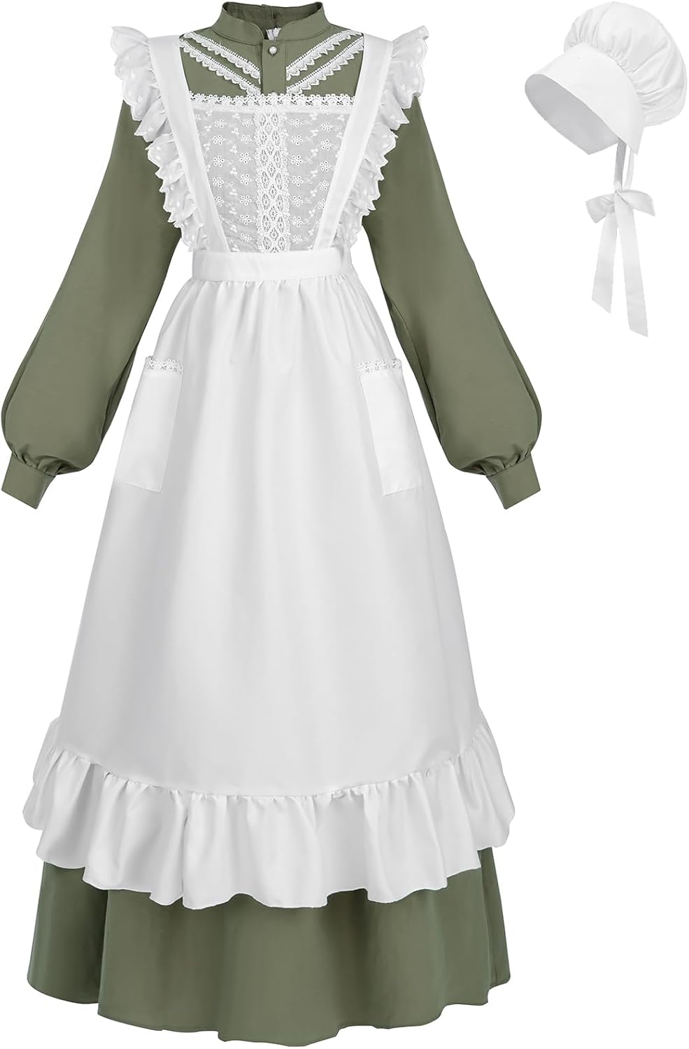 FCCAM Pioneer Colonial Costume for Women Floral Prairie Dress American Historical Modest Civil War Dress