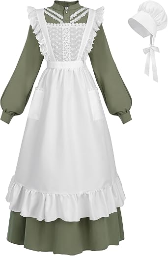 Pioneer Colonial Costume for Women Floral Prairie Dress American Historical Modest Civil War Dress