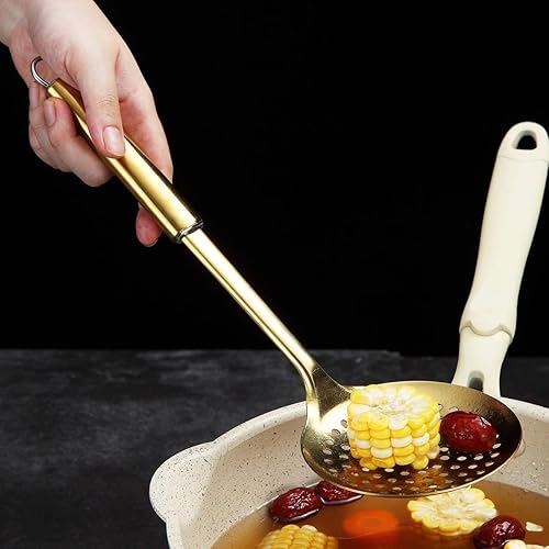 Vista 14 de Berglander Skimmer, Colador de acero inoxidable, Espumador de cocina, Cucharas ranuradas, Para cocinar, Cuchara colador, Cocina de metal 5. Plata
