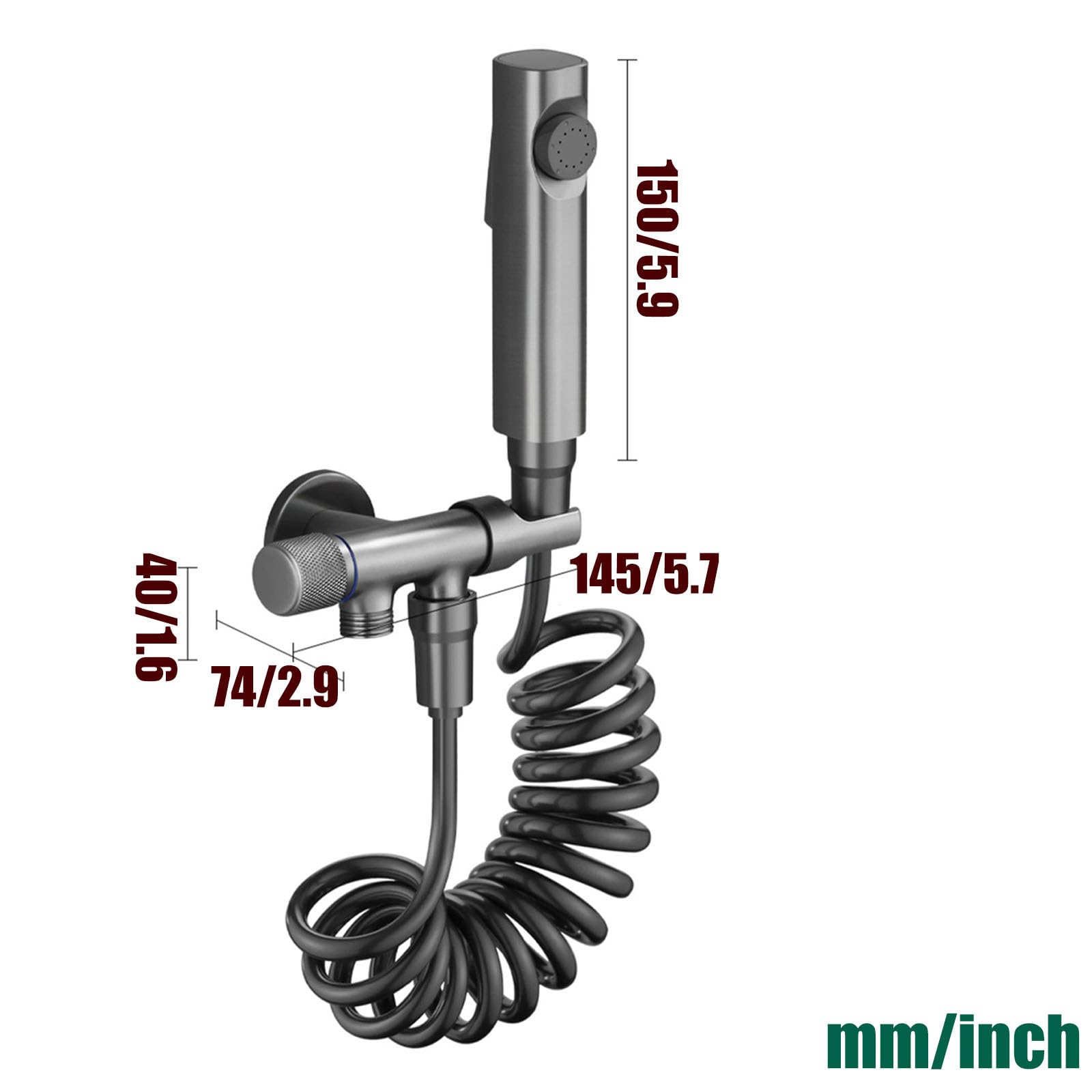 Pulverizador De Bidé De Mano con Soporte Y Manguera,Ducha Higienica para WC Higiene Personal,Multifuncional Rociador De Bidé De Mano,A:Gray