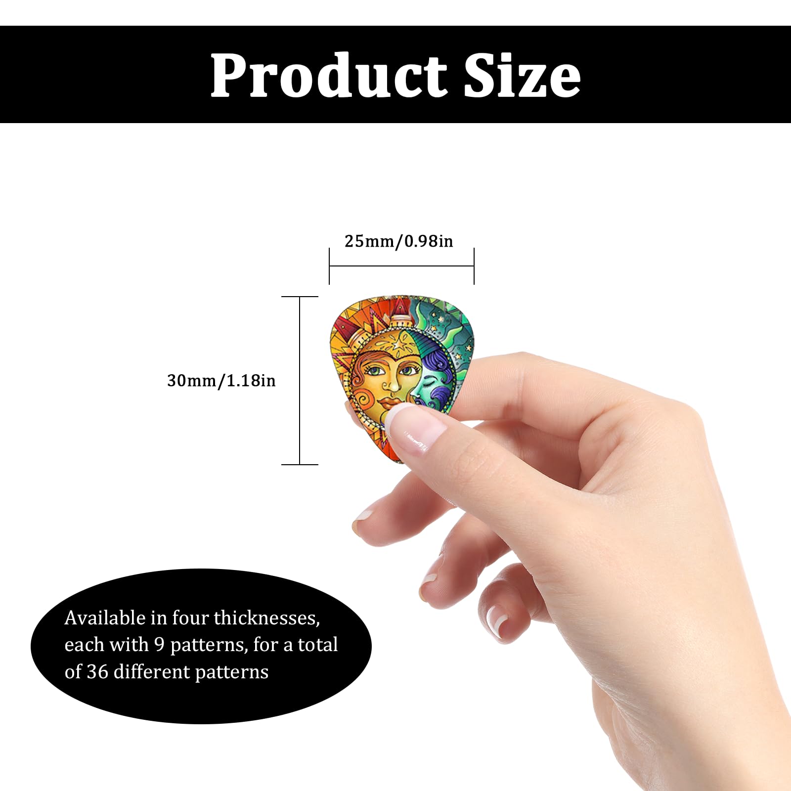 36 Plettri Per Chitarra In Celluloide - 4 Spessori (0.5-1.2mm), Colorati - Foto 9