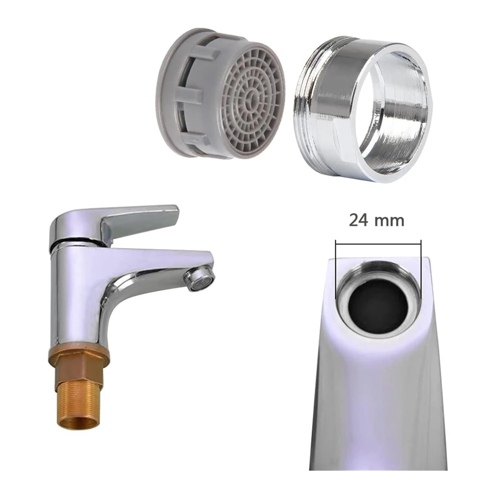 Ricambio aeratore Cucina Bagno Rubinetto Aeratore M24 Maschio Ottone Cromato Filtro ABS Risparmio Acqua Confezione Da 20(Brass 24mm 3l)