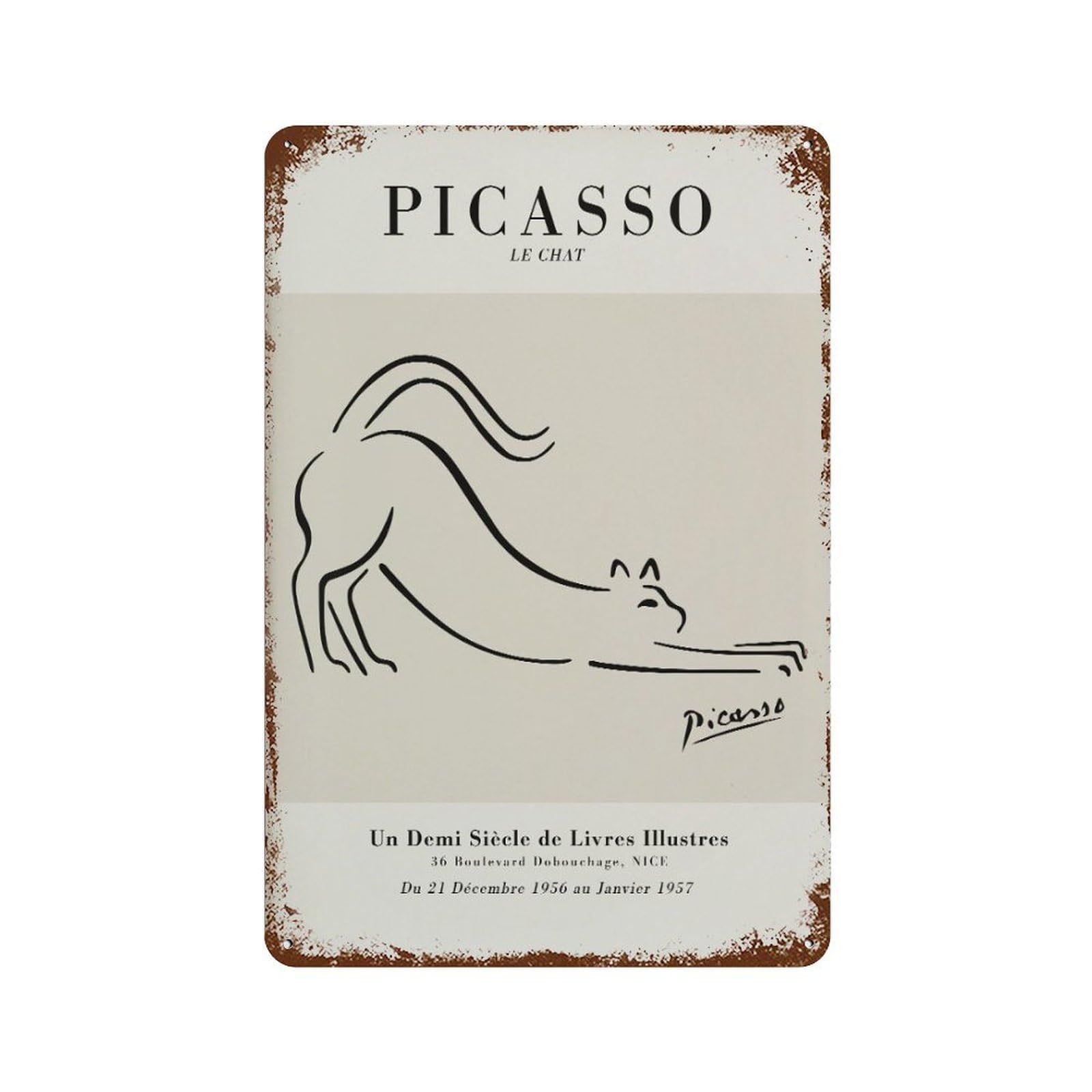 xiaoxiaoshen Picasso Cat – Le Chat, One Line Wall Decor Art Metal Tin Poster Modern Home Decor Art Home Bar Shop Decorations Vintage Sign 30x20cm