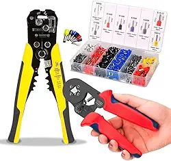 Kit Profissional Completo Alicate de Crimpar Automático, Alicate Descascador 3 em 1, Estojo com 1250 Terminais Tubular Ilhós -Ferramentas Elétricas para Reparo e Instalação Linha Premium